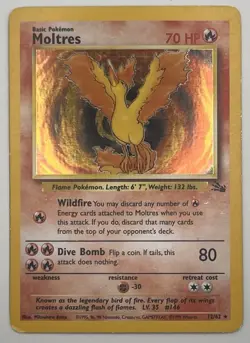 Pokemon Moltres Fossil Holo Rare 12/62 70 HP Basic 1999 The Pokemon Company Card - Image 1