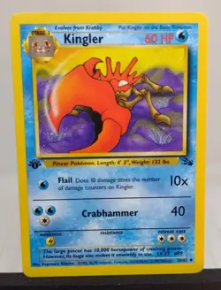 1st Edition Pokemon KINGLER Card FOSSIL Set 38/62 First Ed Uncommon - Near Mint - Image 1