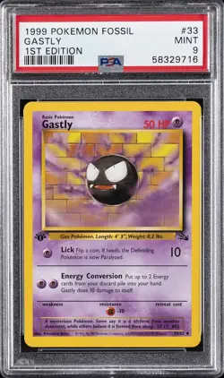 1999 POKEMON FOSSIL 1ST ED #33 GASTLY PSA 9 - Image 1