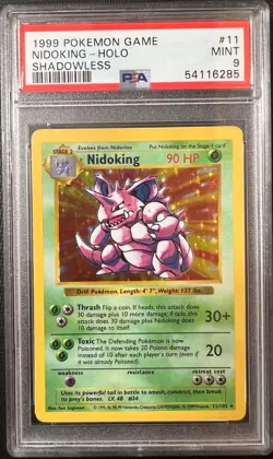 Pokemon Nidoking Base Set Shadowless Holo Rare #11 PSA 9 - Image 1