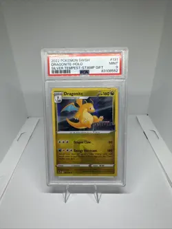 2022 Pokemon Sword & Shield Silver Tempest DRAGONITE Stamp Gift Holo PSA 9 - Image 1