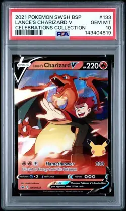 2021 POKEMON SWSH BLACK STAR PROMO CELEBRATIONS COLL LANCE'S CHARIZARD V PSA 10 - Image 1