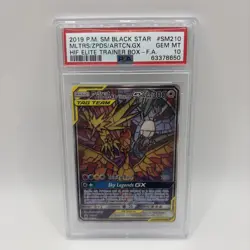 Pokemon TCG Hidden Fates Moltres, Zapdos, Articuno GX SM210 PSA 10 - Image 1