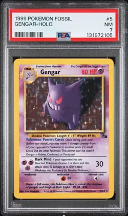 1999 Pokemon Fossil Gengar #5 Holo PSA 7 NM - Image 1