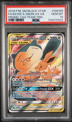 2019 POKEMON SM BLACK STAR PROMO #SM169 FULL ART/EEVEE & SNORLAX GX PSA 10 - Image 1