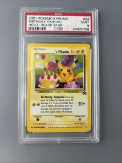 2000 POKEMON PROMO BLACK STAR #24 BIRTHDAY PIKACHU-HOLO PSA 9 STACKED SWIRLS 💫 - Image 1