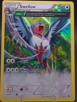 Pokemon TCG Swellow 72/108 XY Roaring Skies Reverse Holo Rare Ancient Trait LP - Image 1