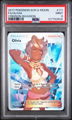 Pokemon Sun & Moon Crimson Invasion Olivia 111/111 Full Art PSA 9 Mint - Image 1