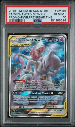 Mewtwo & Mew GX PSA 10 SM191 Full Art - 2019 Pokemon SM Black Star Promo - Image 1