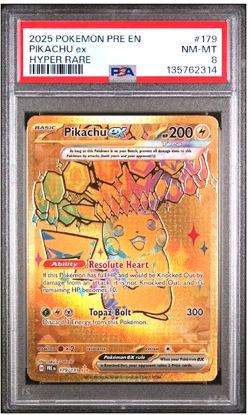2025 POKEMON PRISMATIC EVOLUTIONS PIKACHU EX HYPER RARE 179/131 PSA - Image 1