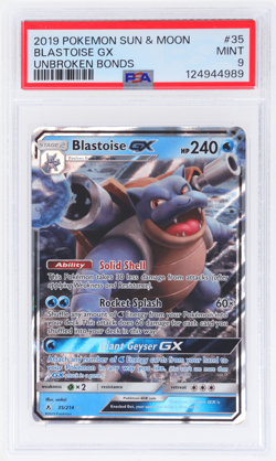 2019 Pokemon Sun and Moon Unbroken Bonds Blastoise Gx #35 PSA 9 - Image 1