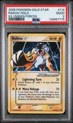 Pokemon Raikou Gold Star EX Unseen Forces Holo Ultra Rare #114 PSA 2 - Image 1