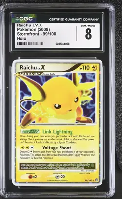 ⚡ CGC 8 | Raichu LV.X Holo #99/100 | Stormfront 2008 Pokemon - Image 1