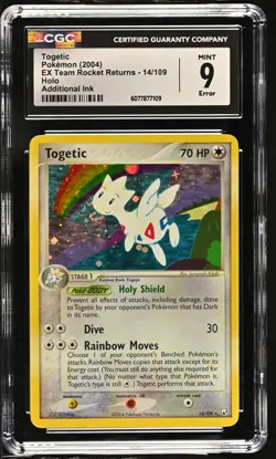 CGC 9 MINT Togetic 2004 EX Team Rocket Returns 14/109 Holo SWIRL Pokemon Card - Image 1