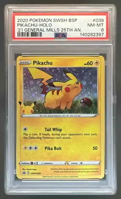 2021 Pokemon 25th Anniversary General Mills Promo Pikachu #SWSH039 PSA 8 - Image 1