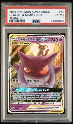 POKEMON 2019 GENGAR & MIMIKYU GX 53/181 TAG TEAM TEAM UP PSA 6 - Image 1