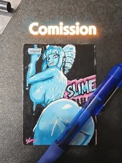 MTG Isalnd Slime Blue Girl Waifu Hand Painted Alter by BAZAYO Unique Art 18+ - Image 1