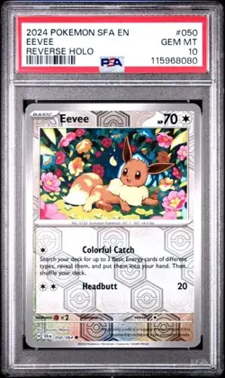 2024 Pokemon SFA EN Eevee PSA 10 GEM REVERSE HOLO #050 - Image 1