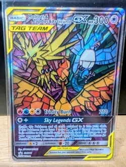 Pokemon Hidden Fates SM210 Moltres & Zapdos &Articuno GX Stained Glass Promo - Image 1