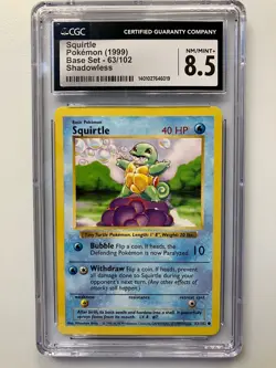 Squirtle 63/102 Base Set Shadowless CGC 8.5 Pokemon - Image 1