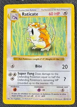 RATICATE 40/102 UNCOMMON BASE SET POKEMON SHADOWLESS MP - Image 1