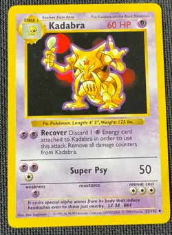 KADABRA 32/102 UNCOMMON BASE SET POKEMON SHADOWLESS MP - Image 1