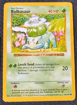 BULBASAUR 44/102 COMMON BASE SET POKEMON SHADOWLESS MP - Image 1