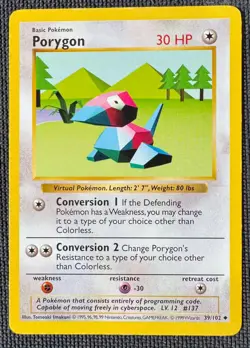 PORYGON 39/102 UNCOMMON BASE SET POKEMON SHADOWLESS MP - Image 1