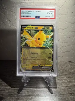 PSA 10 PIKACHU EX #028 DOUBLE RARE HOLO 2025 POKEMON PRISMATIC EVOLUTIONS PRE EN - Image 1