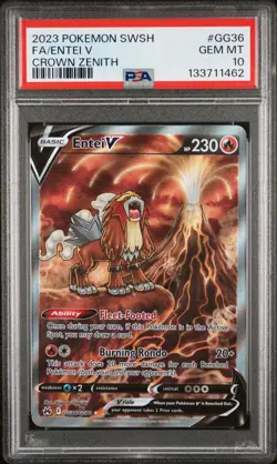 2023 POKEMON SWORD & SHIELD CROWN ZENITH #GG36 FULL ART/ENTEI V PSA 10 - Image 1