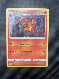 Torracat 25/149 Sun & Moon Cosmos Holo Rare Pokemon Card LP - Image 1