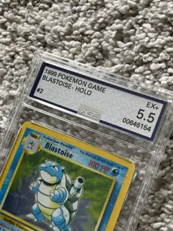Vtg 1999 POKEMON Base Set Unlimited 2/102 BLASTOISE HOLO AGS 5.5 EX+ Graded Card - Image 2