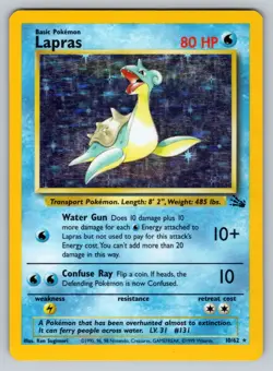 Pokemon TCG Lapras Fossil Holo Unlimited Rare Card 10/62 - Image 1