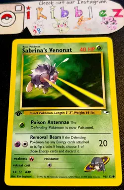 Sabrina's Venonat 96/132 MP 1st Edition Gym Heroes Pokemon Card! - Image 1