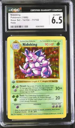 CGC 6.5 Nidoking 1999 Base Set 1st Edition Shadowless 11/102 Holo Pokemon Card - Image 1