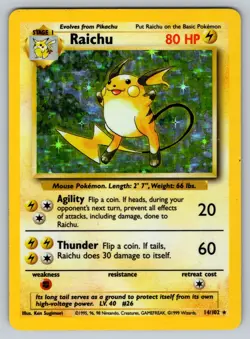 Raichu 14/102 Pokemon Base Set Unlimited Holo Rare TCG - Image 1