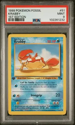 Pokemon Krabby Fossil 1st Edition PSA 9 Mint WOTC Vintage - Image 1