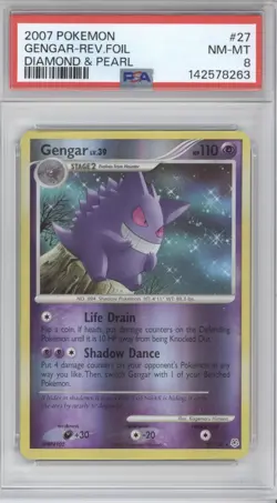 2007 POKEMON DIAMOND & PEARL #27 GENGAR-REVERSE FOIL PSA 8 - Image 1
