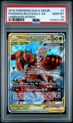 2019 POKEMON SUN & MOON UNBROKEN BONDS #1 PHEROMOSA & BUZZWOLE GX PSA 10 - Image 1