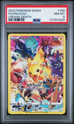 2023 POKEMON SWORD & SHIELD CROWN ZENITH #160 FULL ART/PIKACHU PSA 8 - Image 1