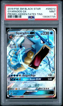 2019 POKEMON SM BLACK STAR PROMO HIDDEN FATES TINS #SM212 GYARADOS GX PSA 9 - Image 1