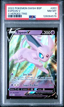 2022 POKEMON SWSH BLACK STAR PROMO V HEROES TINS #201 ESPEON V PSA 8 - Image 1