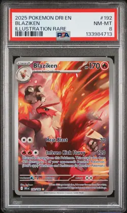 2025 POKEMON DRI EN-DESTINED RIVALS ILLUSTRATION RARE #192 BLAZIKEN PSA 8 - Image 1