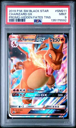 2019 POKEMON SM BLACK STAR PROMO HIDDEN FATES TINS #SM211 CHARIZARD GX PSA 9 - Image 1