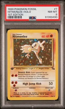 1999 Pokemon Fossil 1st Edition Hitmonlee Holo 7/62 PSA 8 Near Mint - Mint - Image 1