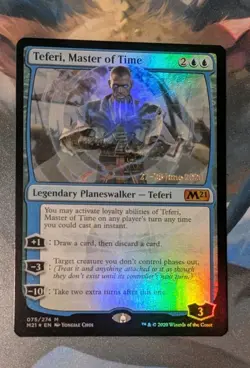 MTG *FOIL PRE RELEASE * M21 Core Set Mythic TEFERI MASTER OF TIME NM - Image 1