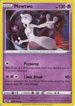 Mewtwo Holo Rare – Crown Zenith #059/159 Pokemon TCG - Image 1