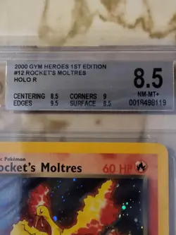 2000 Pokemon Gym Heroes Rocket’s Moltres Holo 1st Edition #12 BGS Grade 8.5 NM+ - Image 3