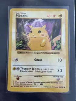 Pokemon Pikachu Base Set 58/102 Regular Common 40 HP Basic 1999 Wizards - Image 1