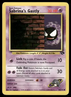 Pokemon Cards Sabrina's Gastly 96/132 Unlimited Gym Challenge WOTC Common LP - Image 1